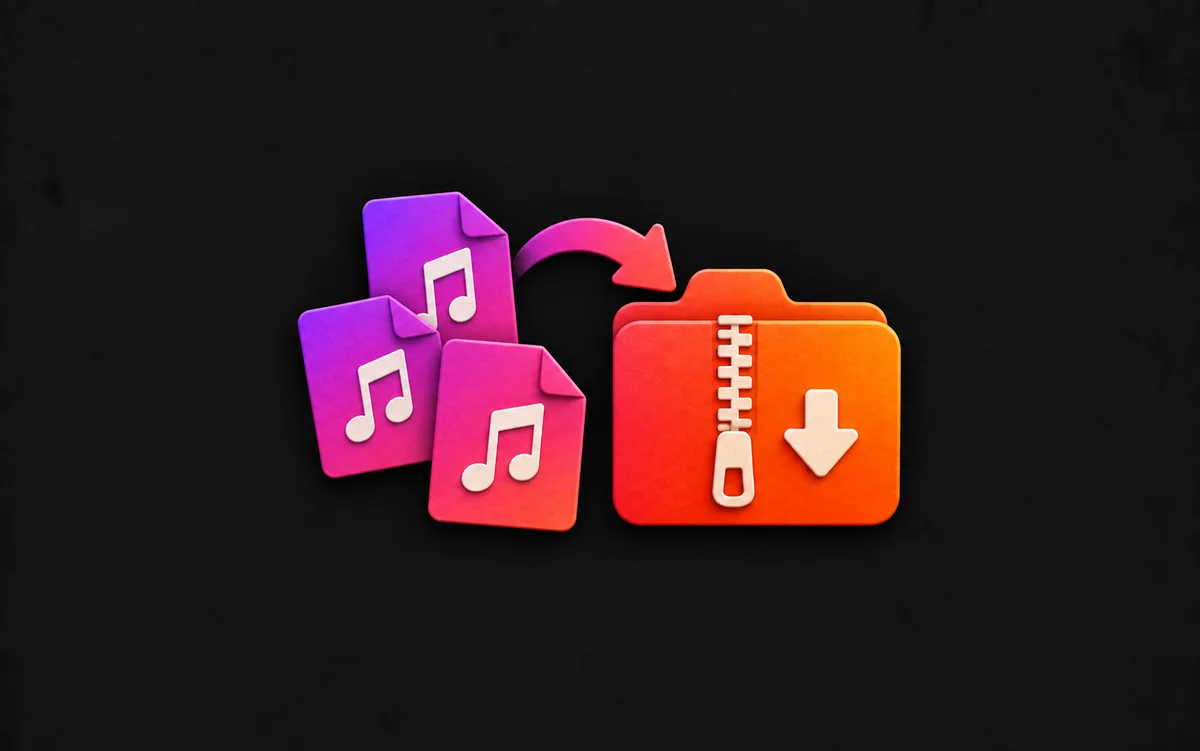 Music files collected in a ZIP folder with a download arrow