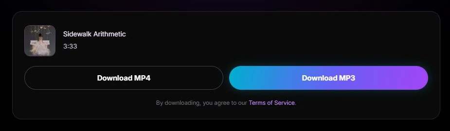 A SunoDown song result with Download MP4 and Download MP3 options