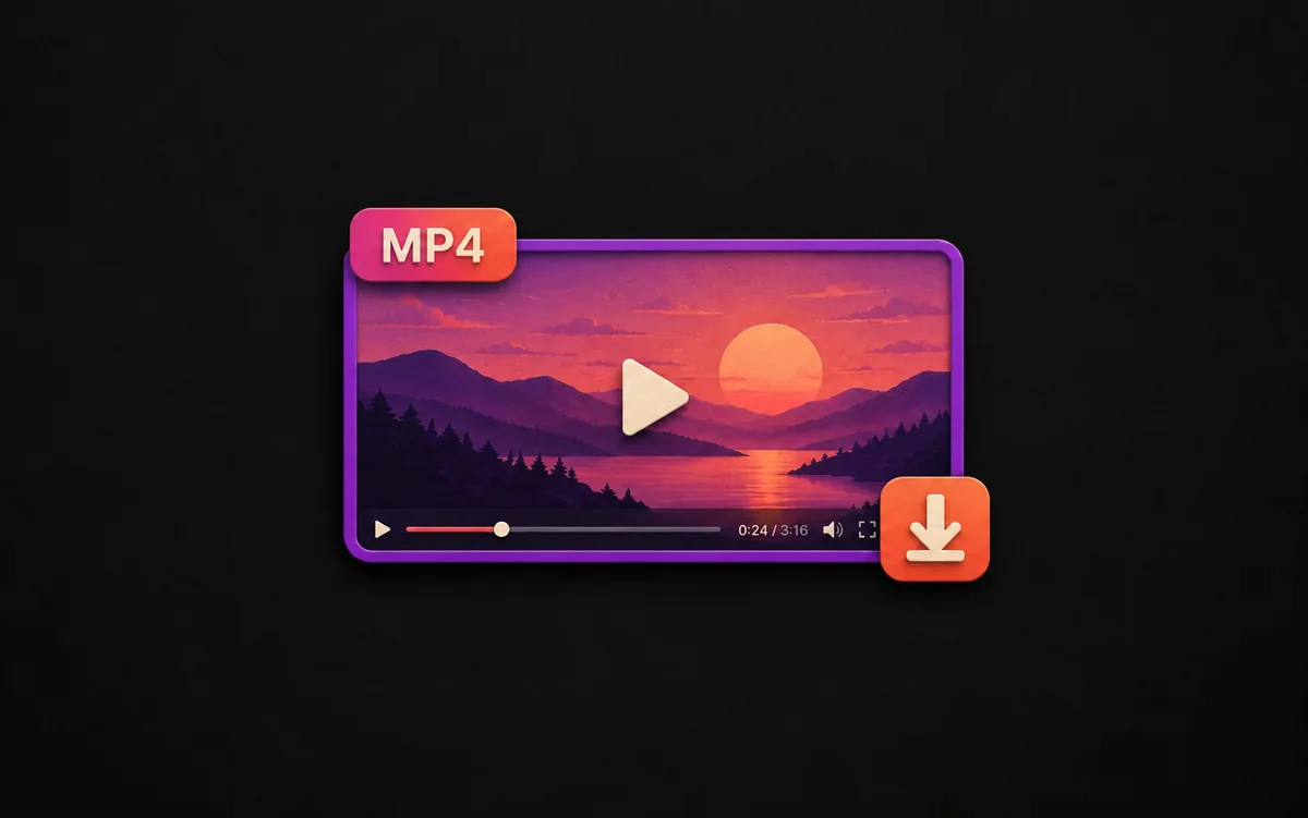 MP4 video player with a sunset scene and an orange download badge